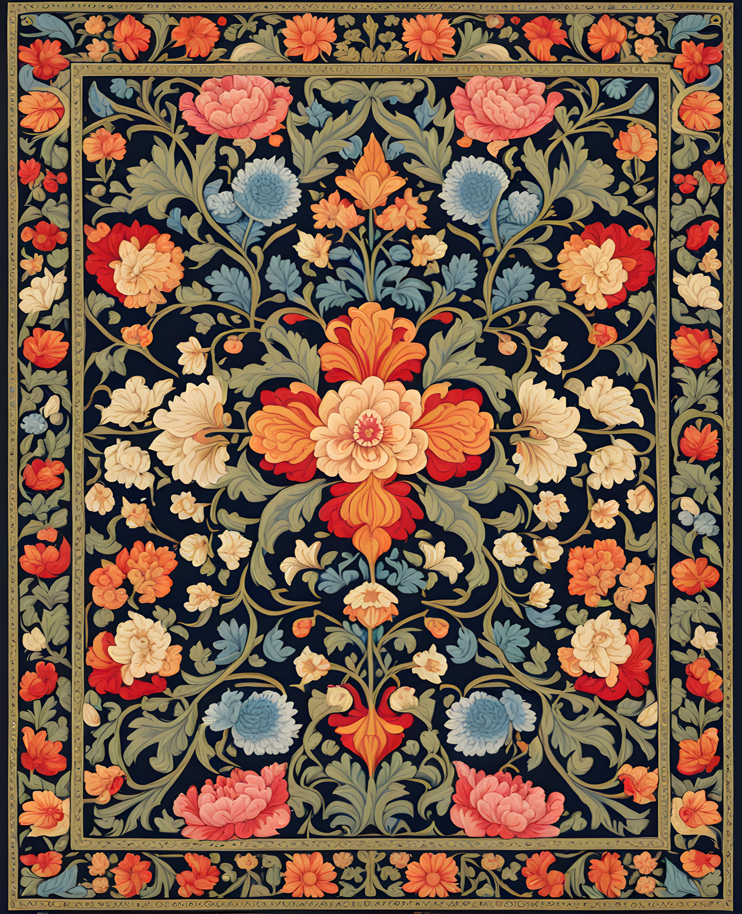William Morris Style Collection PD (107) - Ispahan Carpet Fabric Pattern - Van-Go Paint-By-Number Kit