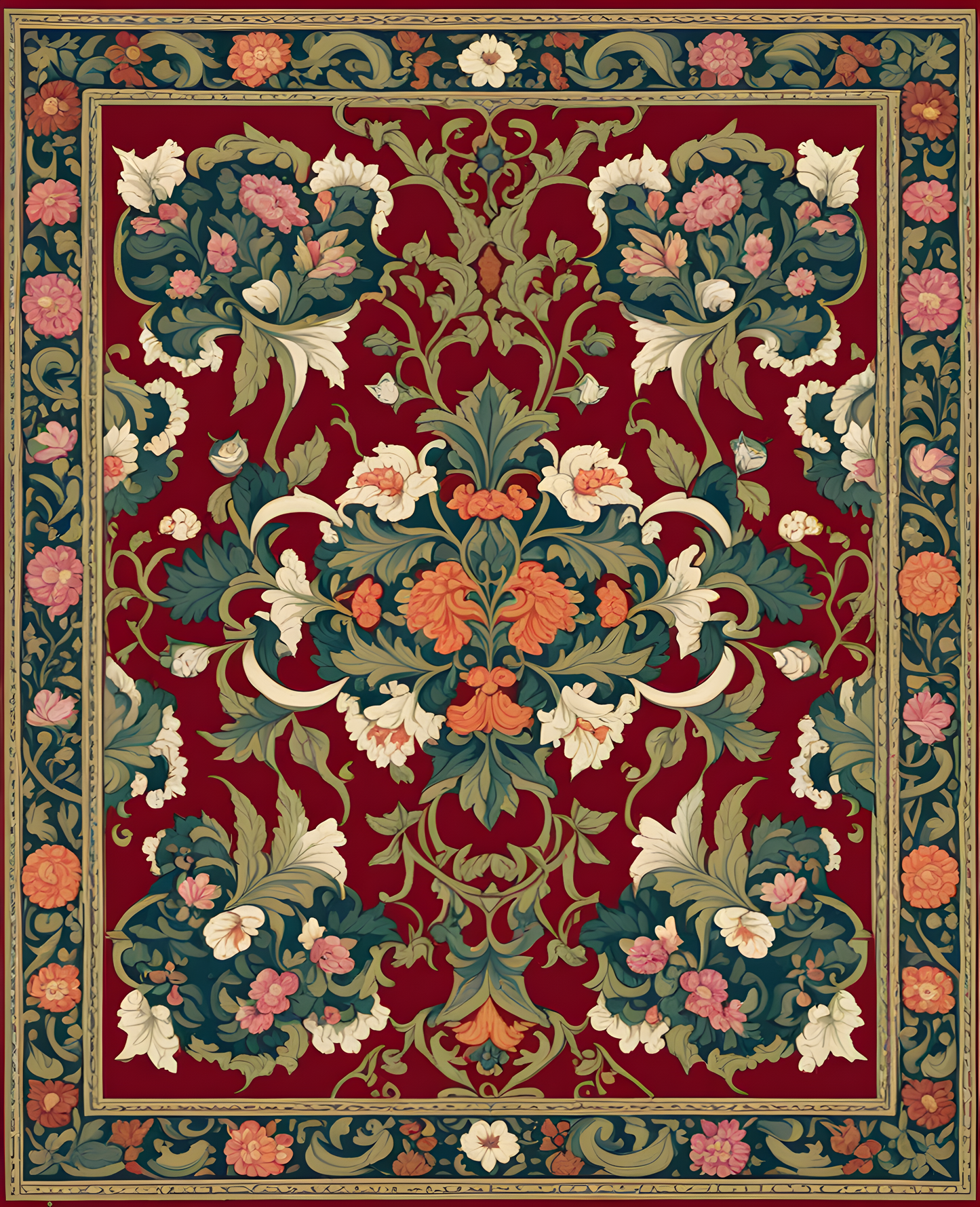 William Morris Style Collection PD (103) - Ispahan Carpet Fabric Pattern - Van-Go Paint-By-Number Kit