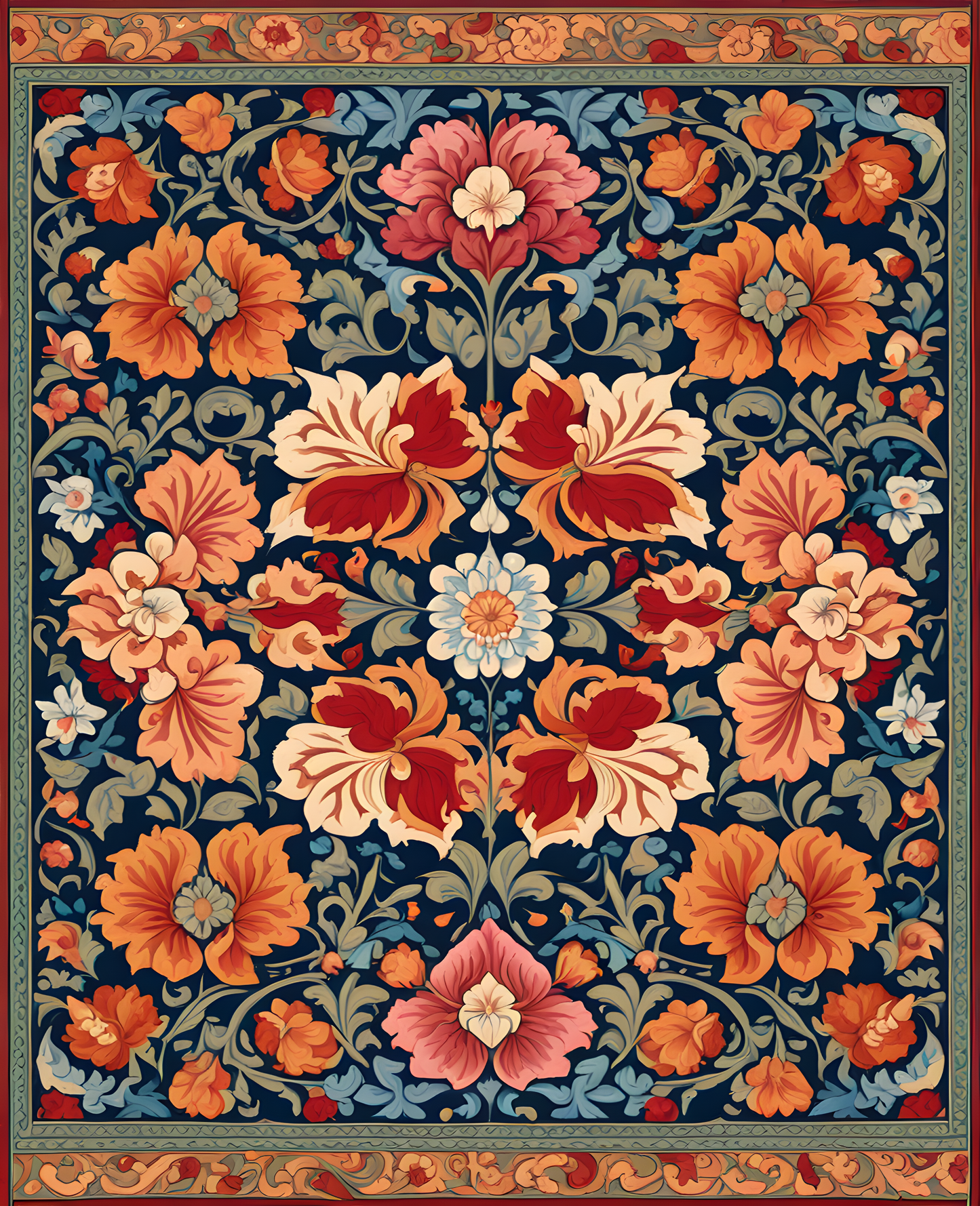 William Morris Style Collection PD (104) - Ispahan Carpet Fabric Pattern - Van-Go Paint-By-Number Kit