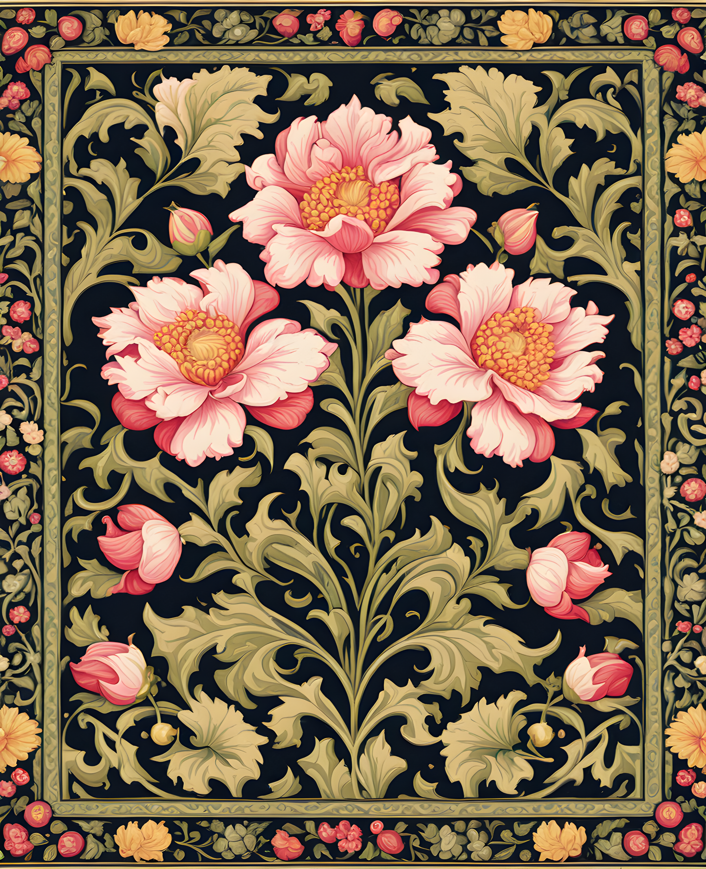 William Morris Style Collection PD (105) - Ispahan Carpet Fabric Pattern - Van-Go Paint-By-Number Kit