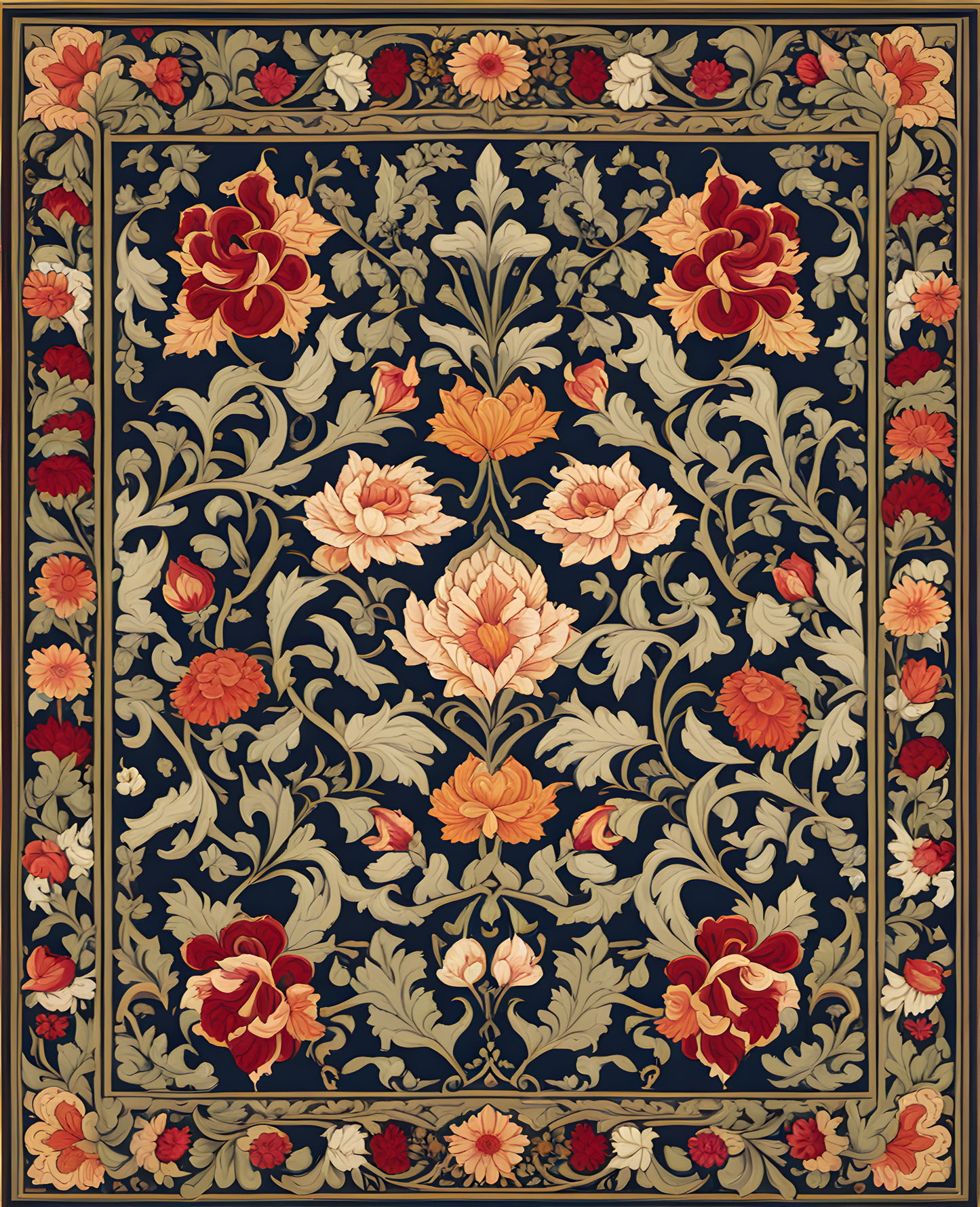 William Morris Style Collection PD (106) - Ispahan Carpet Fabric Pattern - Van-Go Paint-By-Number Kit