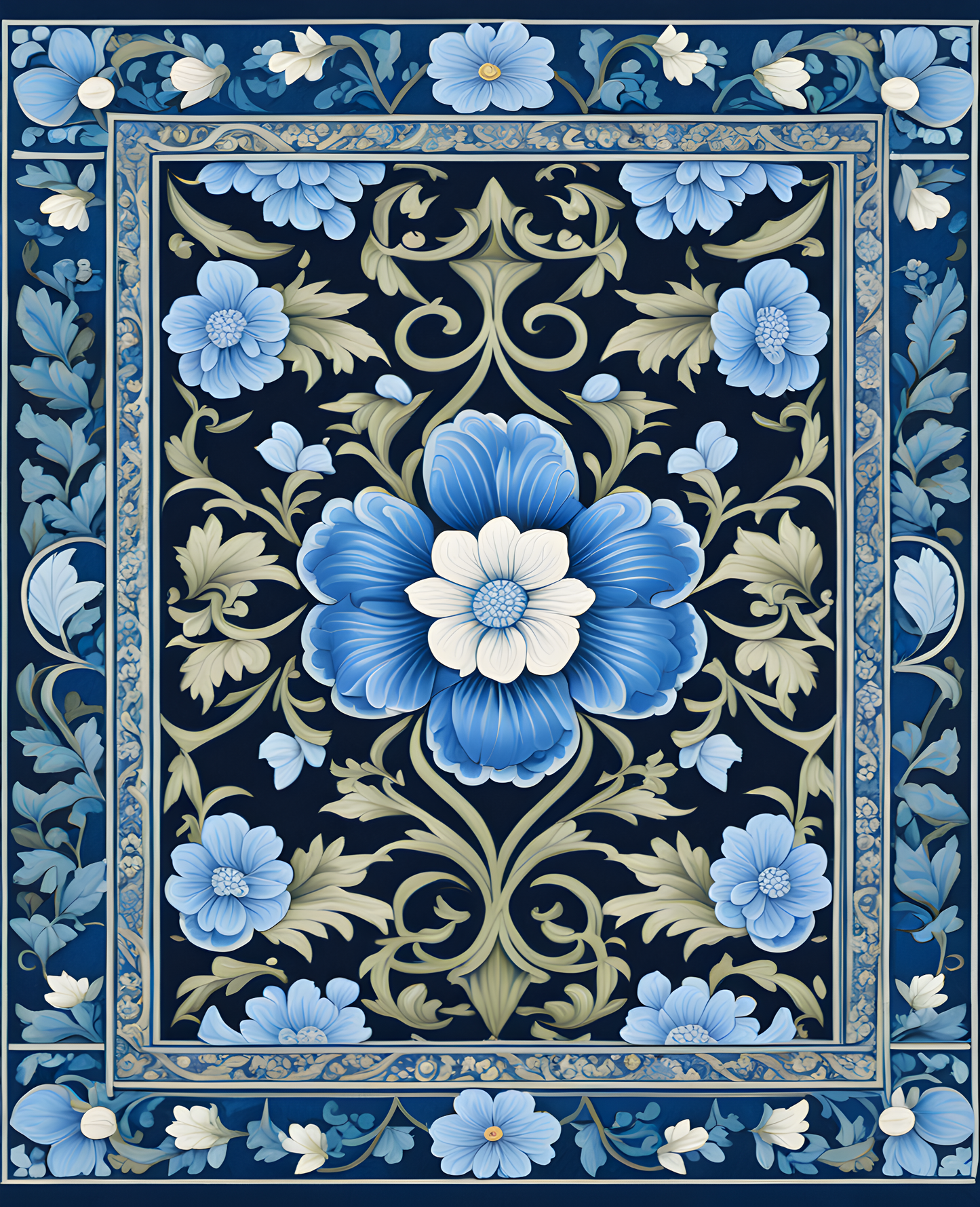 William Morris Style Collection PD (111) - Jakobine Azure Blue Fabric Pattern - Van-Go Paint-By-Number Kit