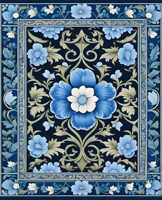 William Morris Style Collection PD (111) - Jakobine Azure Blue Fabric Pattern - Van-Go Paint-By-Number Kit