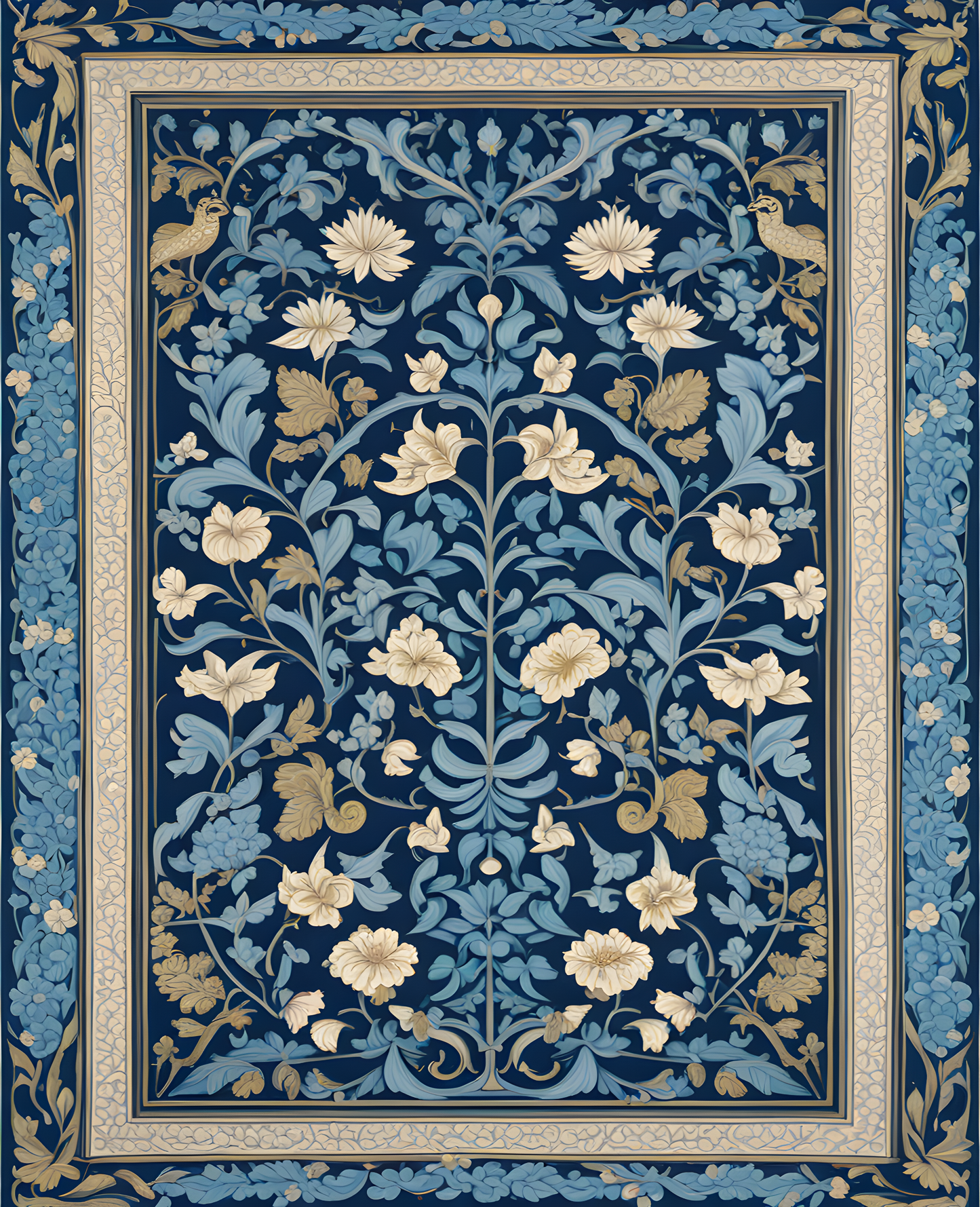 William Morris Style Collection PD (108) - Jakobine Azure Blue Fabric Pattern - Van-Go Paint-By-Number Kit