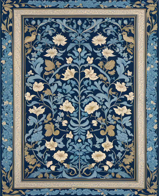 William Morris Style Collection PD (108) - Jakobine Azure Blue Fabric Pattern - Van-Go Paint-By-Number Kit