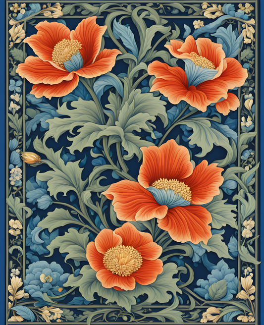 William Morris Style Collection PD (109) - Jakobine Azure Blue Fabric Pattern - Van-Go Paint-By-Number Kit