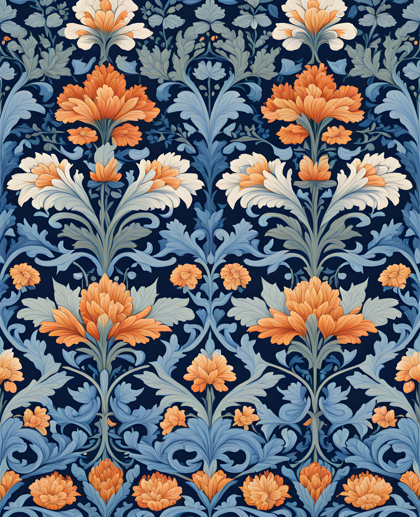 William Morris Style Collection PD (110) - Jakobine Azure Blue Fabric Pattern - Van-Go Paint-By-Number Kit