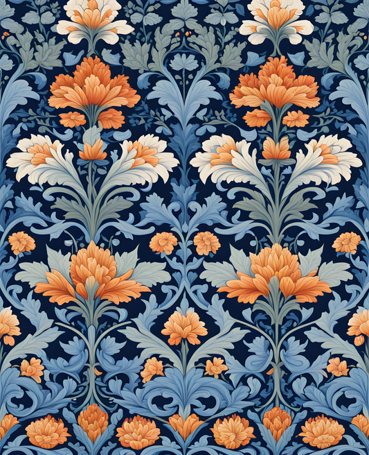 William Morris Style Collection PD (110) - Jakobine Azure Blue Fabric Pattern - Van-Go Paint-By-Number Kit