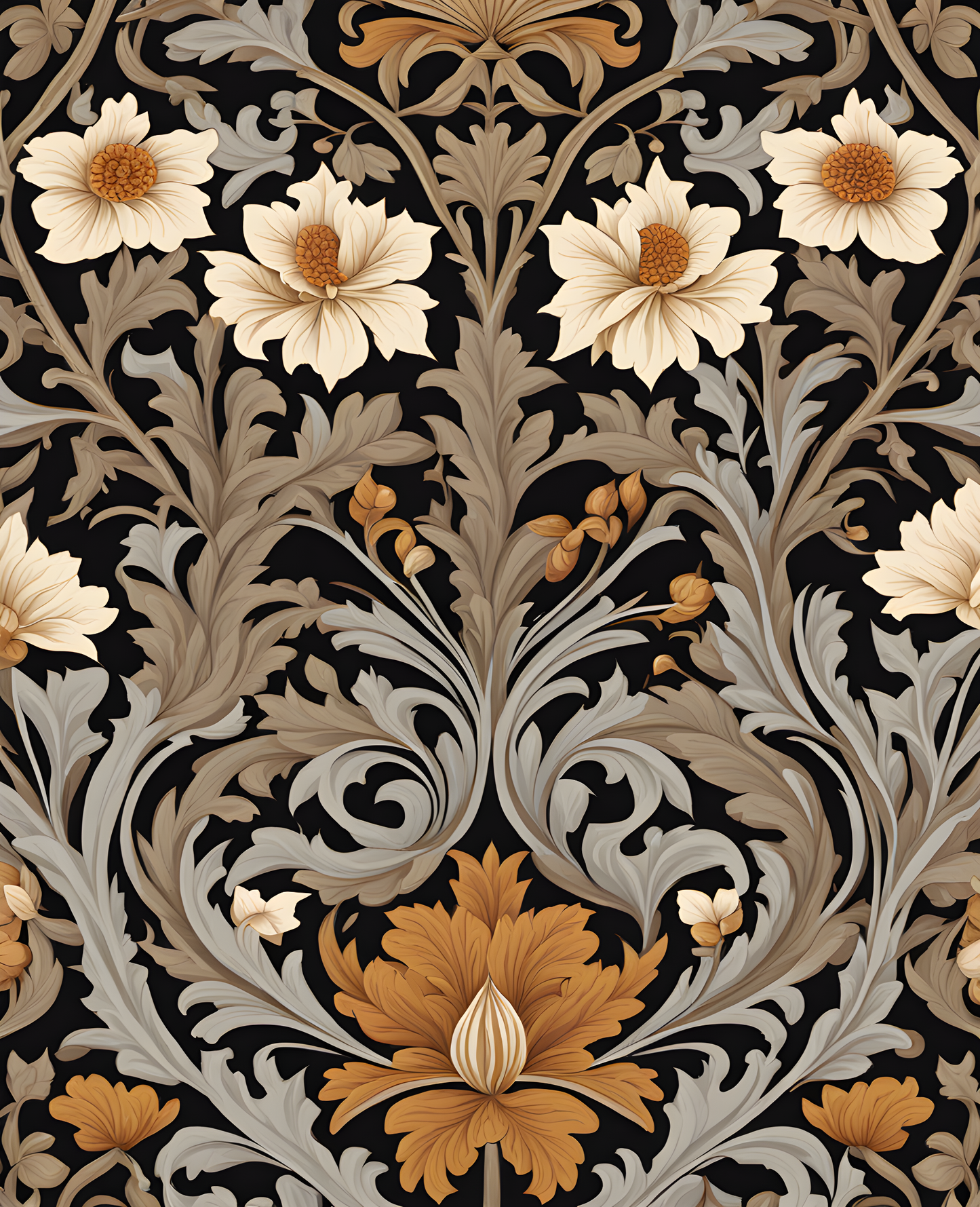 William Morris Style Collection PD (115) - Jakobine Grey Brown Fabric Pattern - Van-Go Paint-By-Number Kit