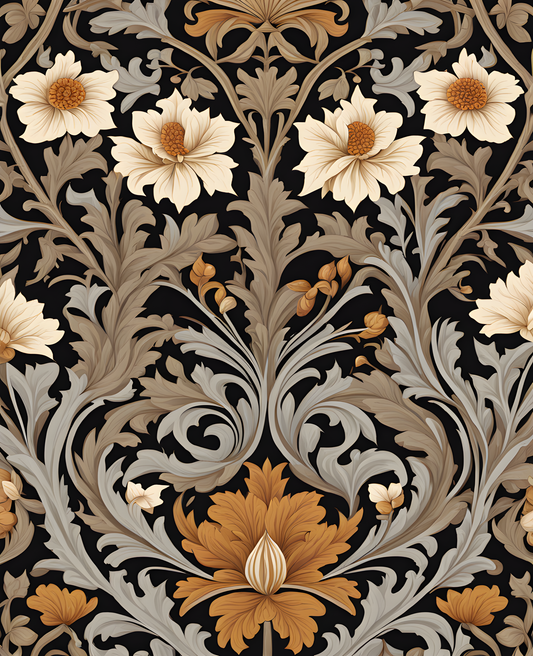 William Morris Style Collection PD (115) - Jakobine Grey Brown Fabric Pattern - Van-Go Paint-By-Number Kit
