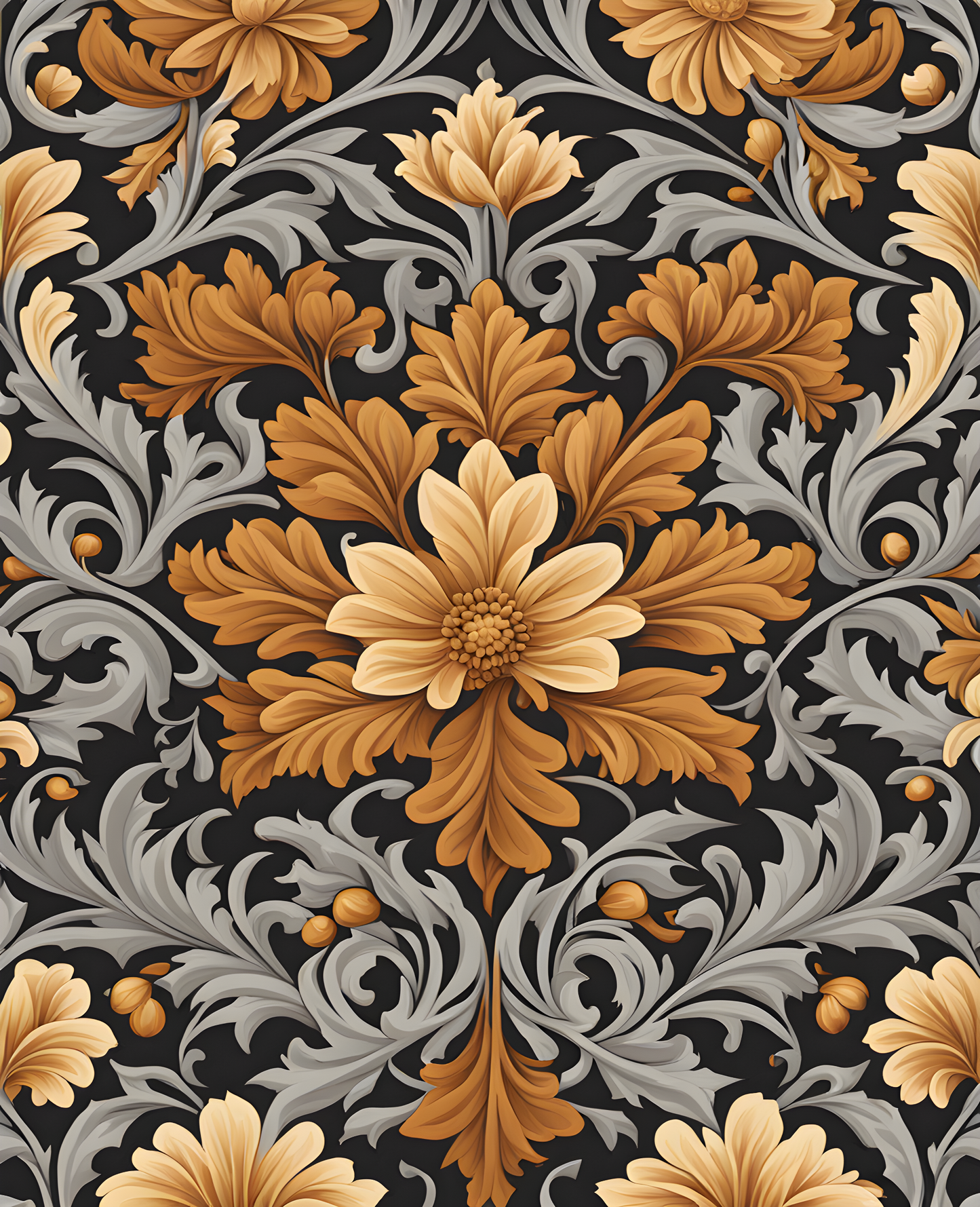 William Morris Style Collection PD (112) - Jakobine Grey Brown Fabric Pattern - Van-Go Paint-By-Number Kit