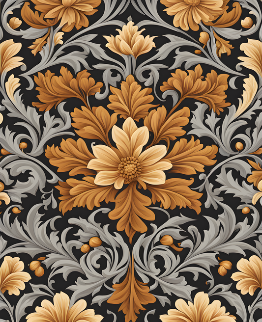 William Morris Style Collection PD (112) - Jakobine Grey Brown Fabric Pattern - Van-Go Paint-By-Number Kit