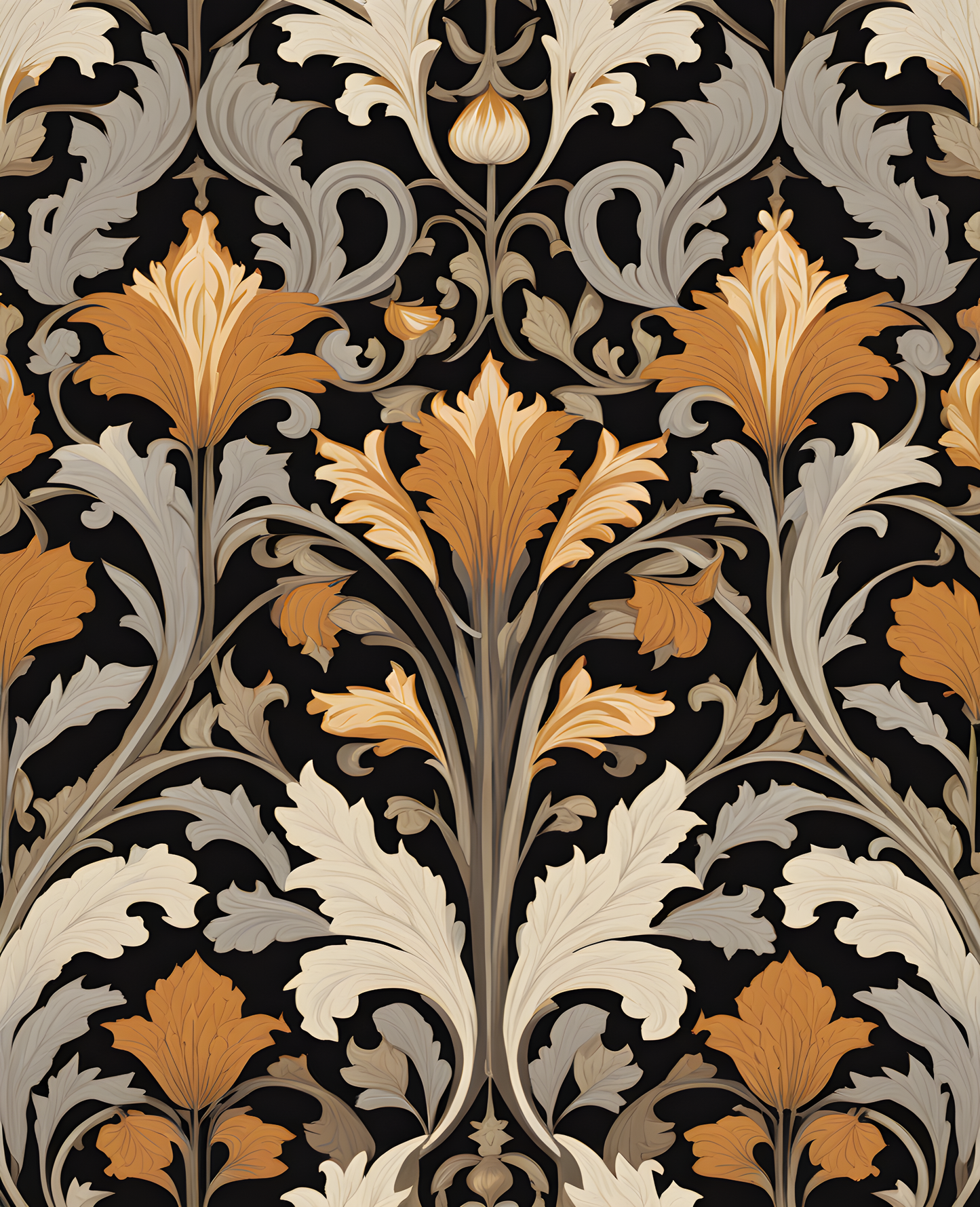 William Morris Style Collection PD (113) - Jakobine Grey Brown Fabric Pattern - Van-Go Paint-By-Number Kit