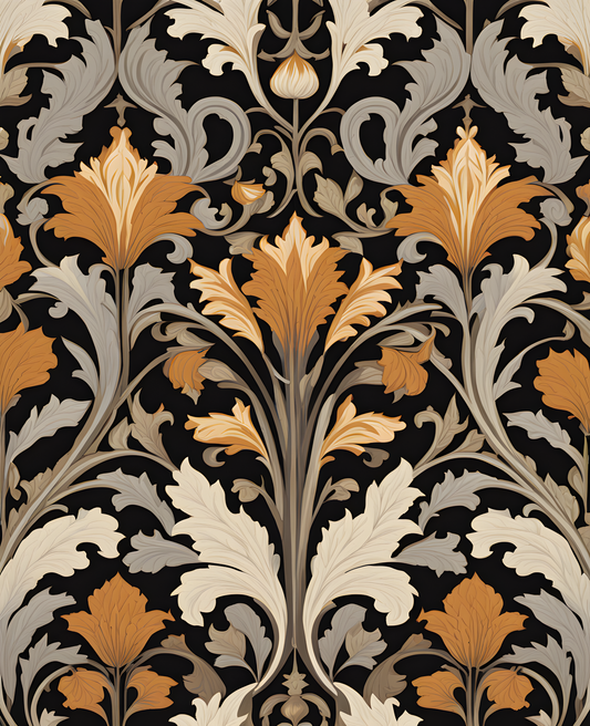 William Morris Style Collection PD (113) - Jakobine Grey Brown Fabric Pattern - Van-Go Paint-By-Number Kit