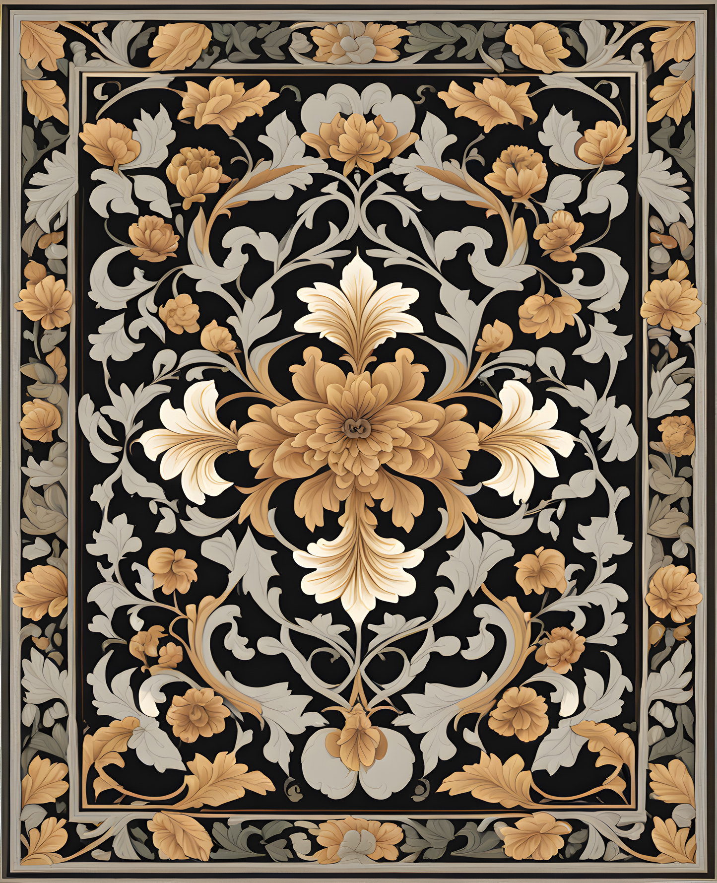 William Morris Style Collection PD (114) - Jakobine Grey Brown Fabric Pattern - Van-Go Paint-By-Number Kit