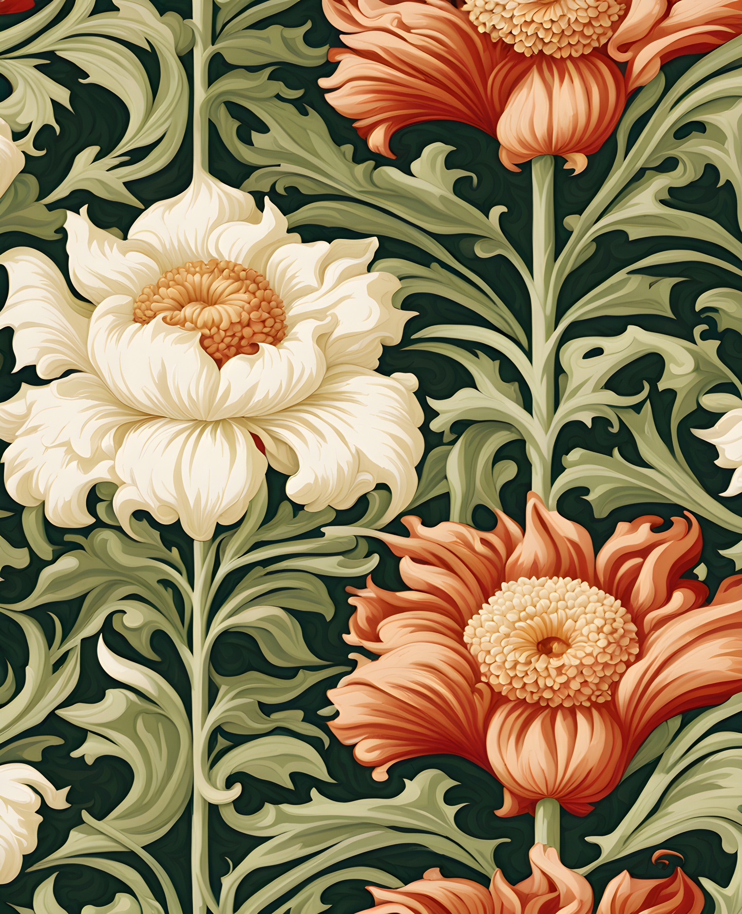 William Morris Style Collection PD (117) - Jorinde Cream White Fabric Pattern - Van-Go Paint-By-Number Kit