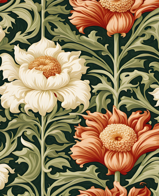 William Morris Style Collection PD (117) - Jorinde Cream White Fabric Pattern - Van-Go Paint-By-Number Kit