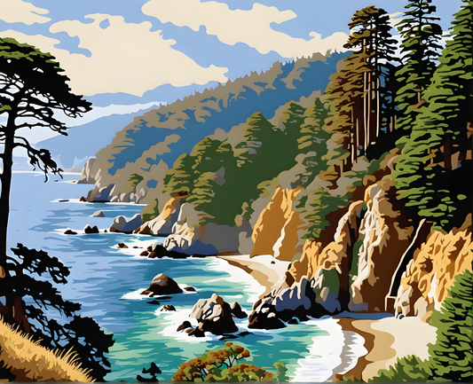 Amazing Places OD (128) - Julia Pfeiffer Burns State Park, California - Van-Go Paint-By-Number Kit