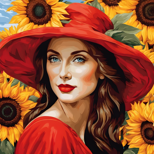 Lady In Red Collection PD (50) - with Sunflowers - Van-Go Paint-By-Number Kit