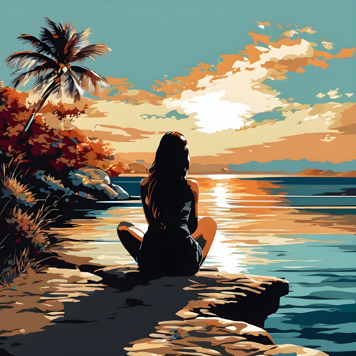 Lady Sitting on the Shore (2) - Van-Go Paint-By-Number Kit