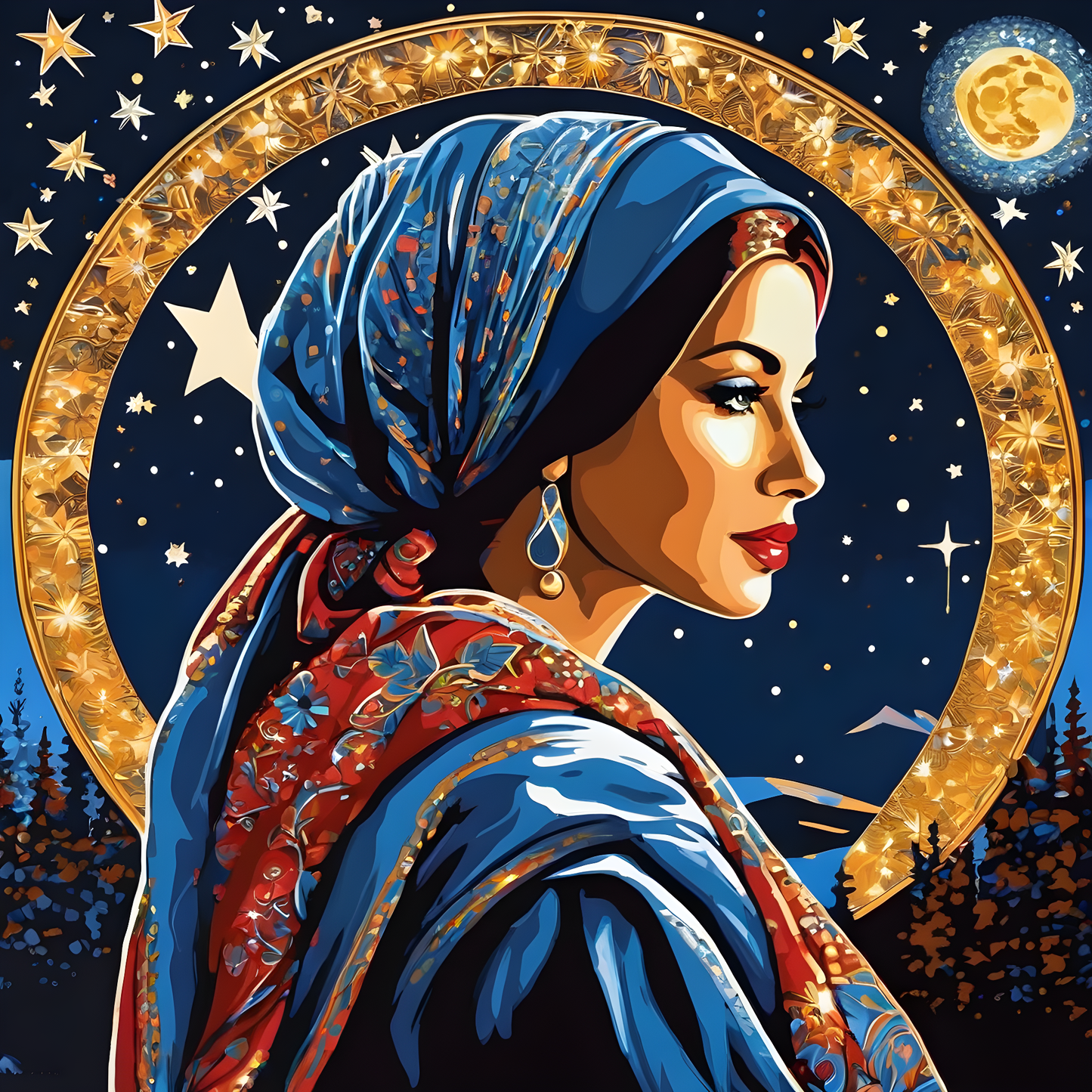 Lady with a Head Scarf PD (14) - in Starry Night - Van-Go Paint-By-Number Kit
