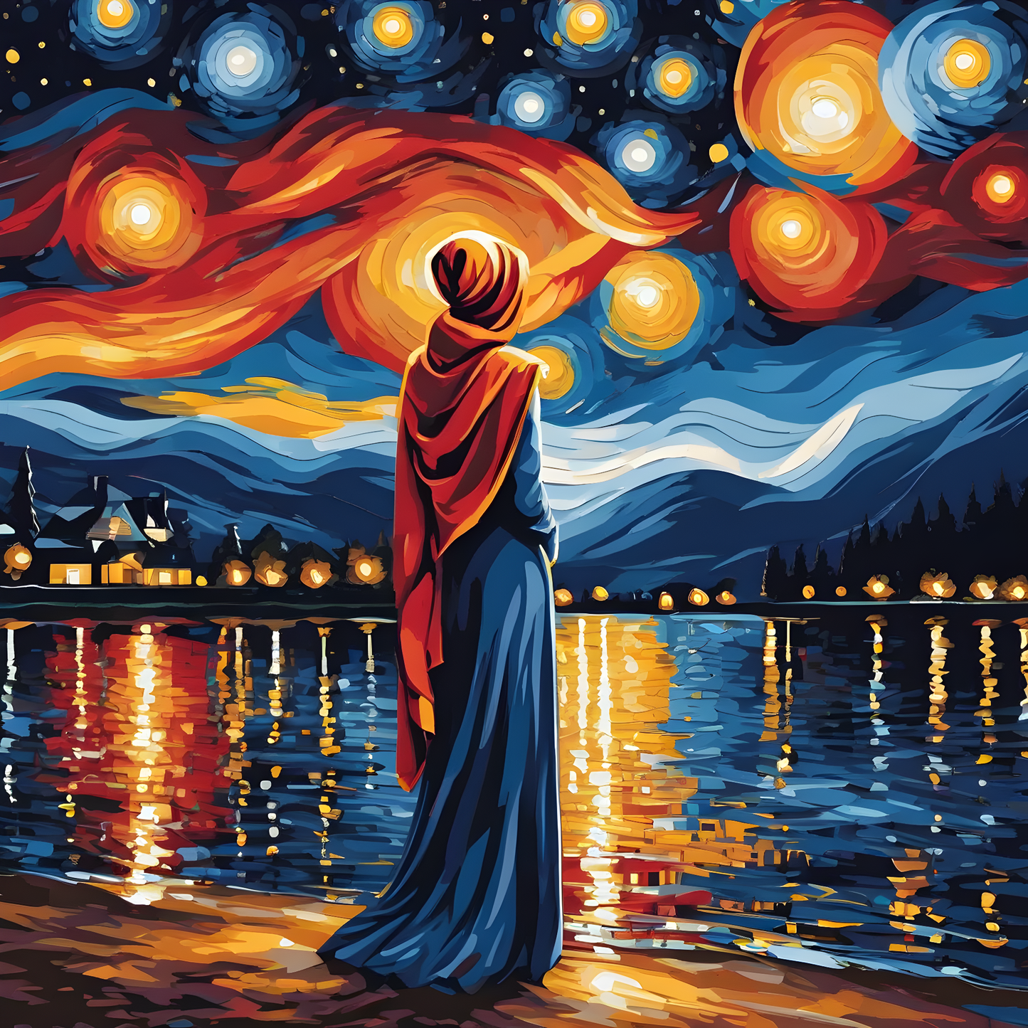 Lady with a Head Scarf PD (11) - in Starry Night - Van-Go Paint-By-Number Kit