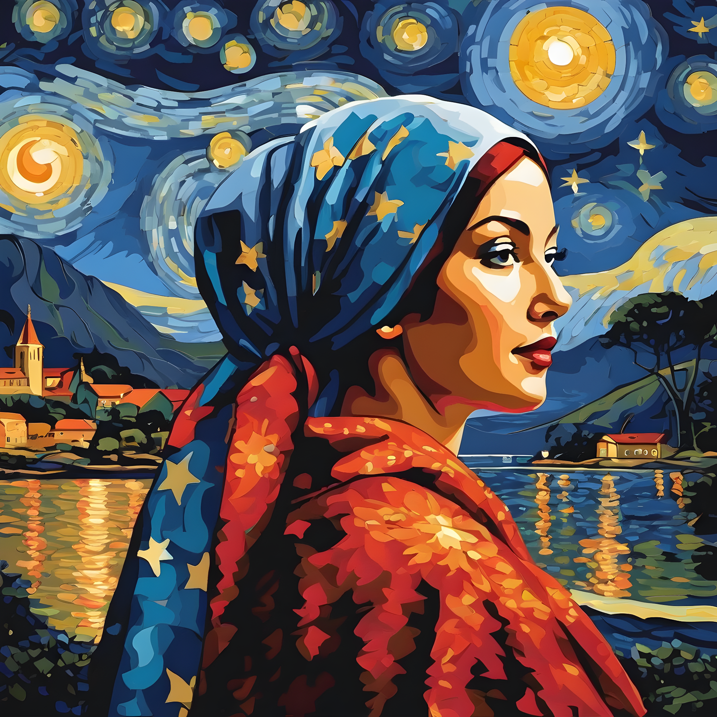 Lady with a Head Scarf PD (12) - in Starry Night - Van-Go Paint-By-Number Kit