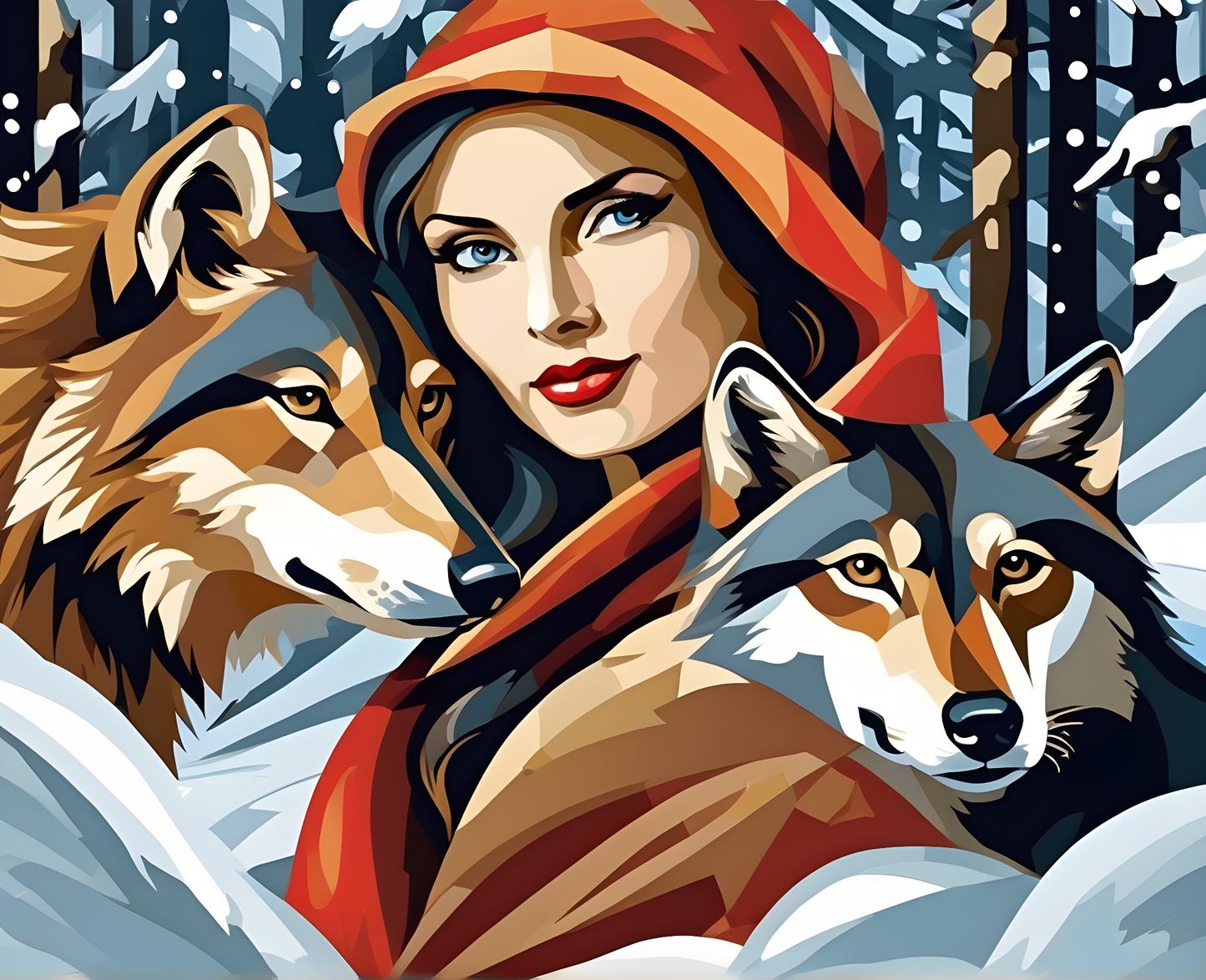 Lady with Wolves in the Snow PD (4) - Van-Go Paint-By-Number Kit
