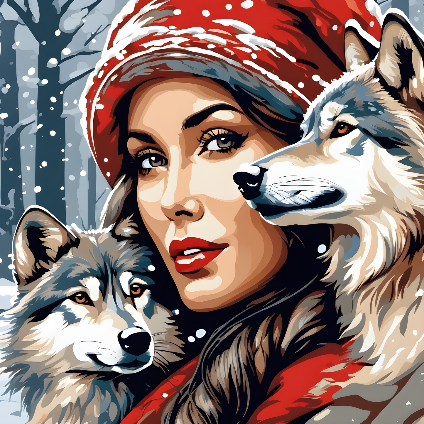 Lady with Wolves in the Snow PD (2) - Van-Go Paint-By-Number Kit