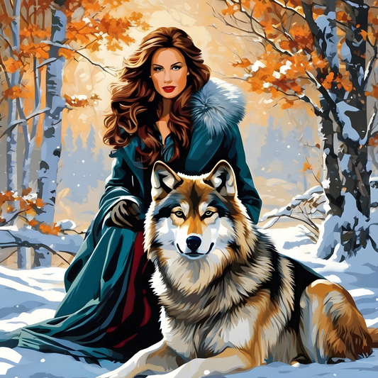 Lady with Wolves in the Snow PD (1) - Van-Go Paint-By-Number Kit