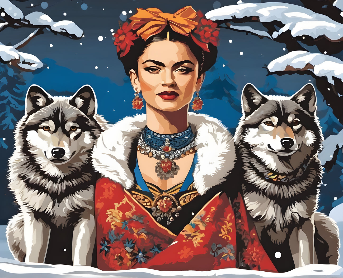 Lady with Wolves in the Snow PD (3) - Van-Go Paint-By-Number Kit