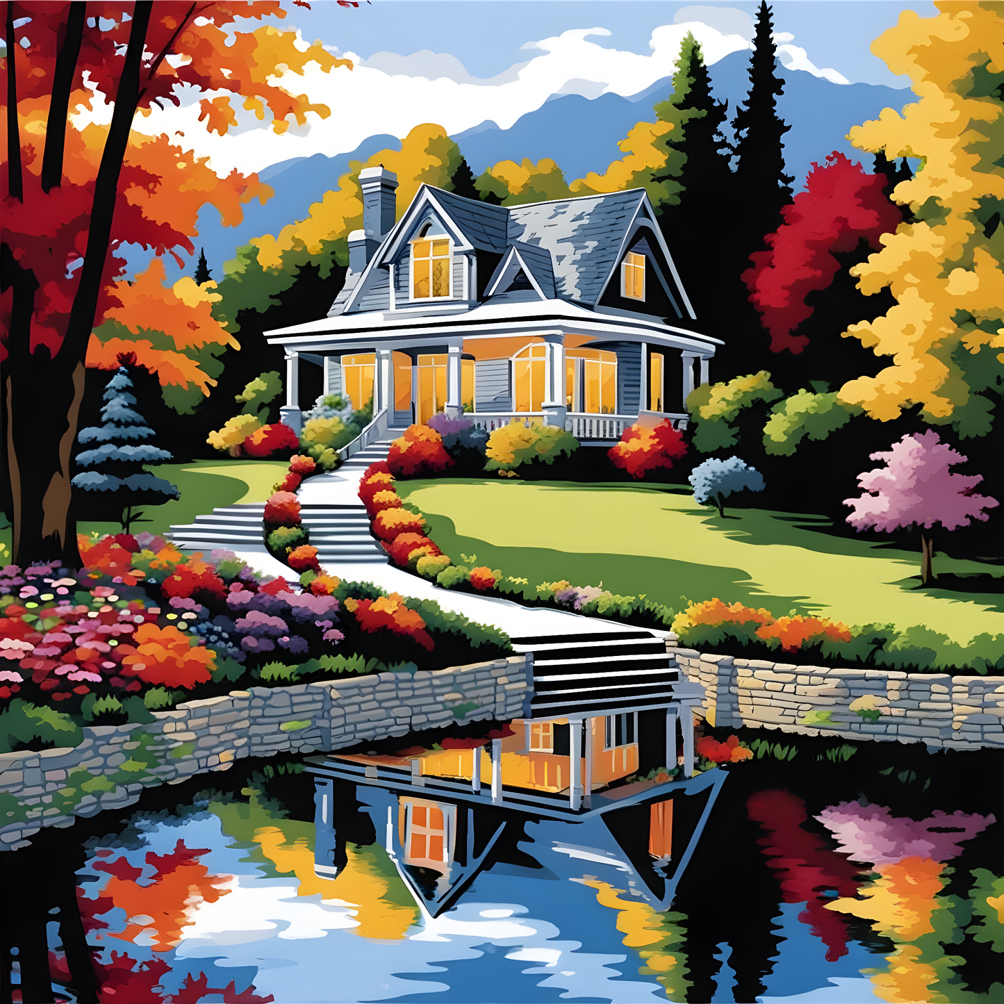 Lakeside Garden House Landscape - Van-Go Paint-By-Number Kit