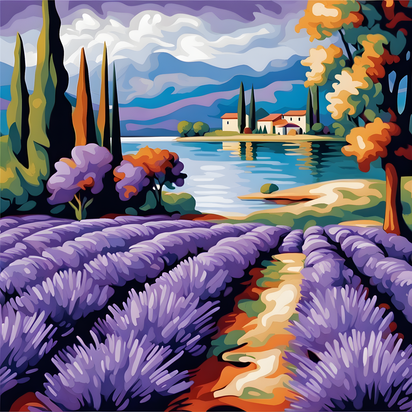 Lakeside Lavender Field - Van-Go Paint-By-Number