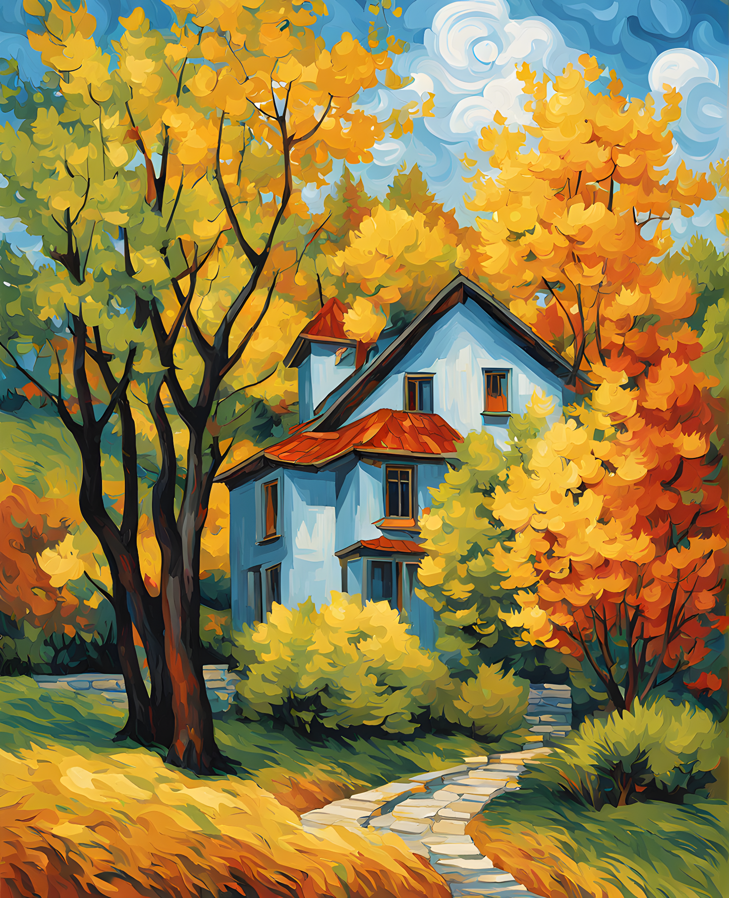 Landscape with a house among trees PD (1) - Van-Go Paint-By-Number Kit