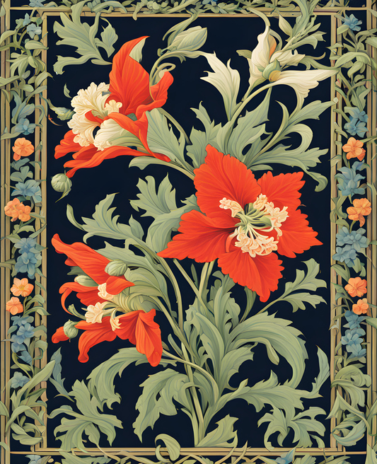 William Morris Style Collection PD (121) - Larkspur Fabric Pattern - Van-Go Paint-By-Number Kit