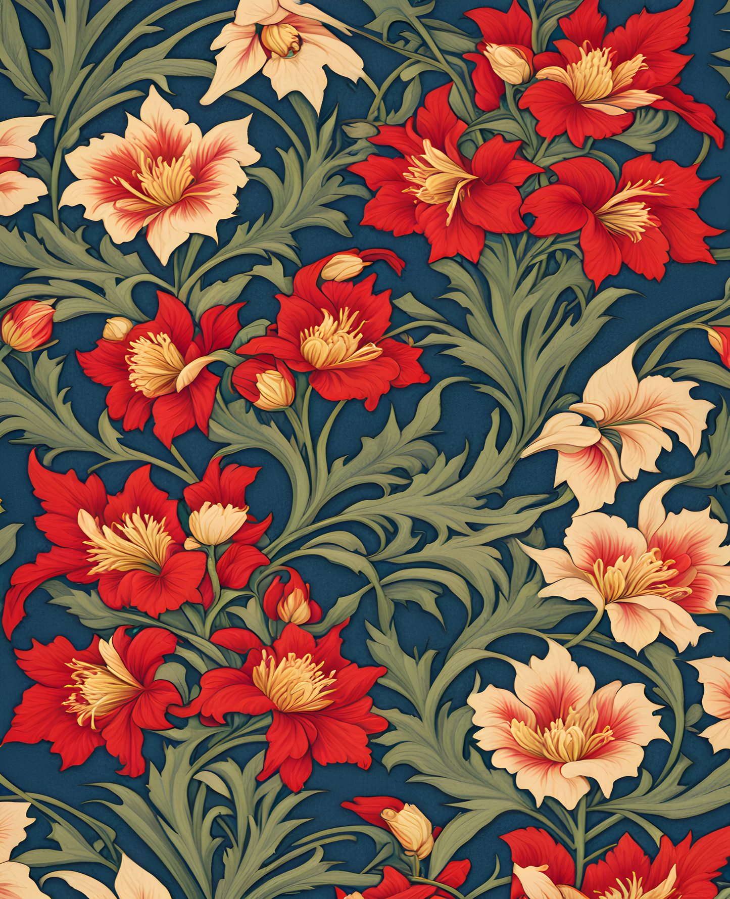 William Morris Style Collection PD (118) - Larkspur Fabric Pattern - Van-Go Paint-By-Number Kit