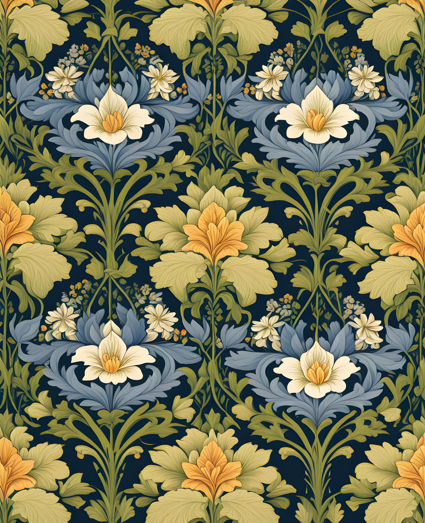 William Morris Style Collection PD (119) - Larkspur Fabric Pattern - Van-Go Paint-By-Number Kit