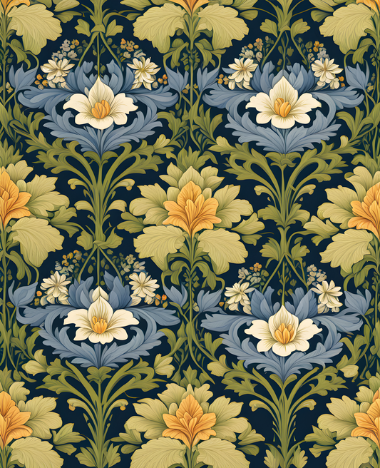 William Morris Style Collection PD (119) - Larkspur Fabric Pattern - Van-Go Paint-By-Number Kit