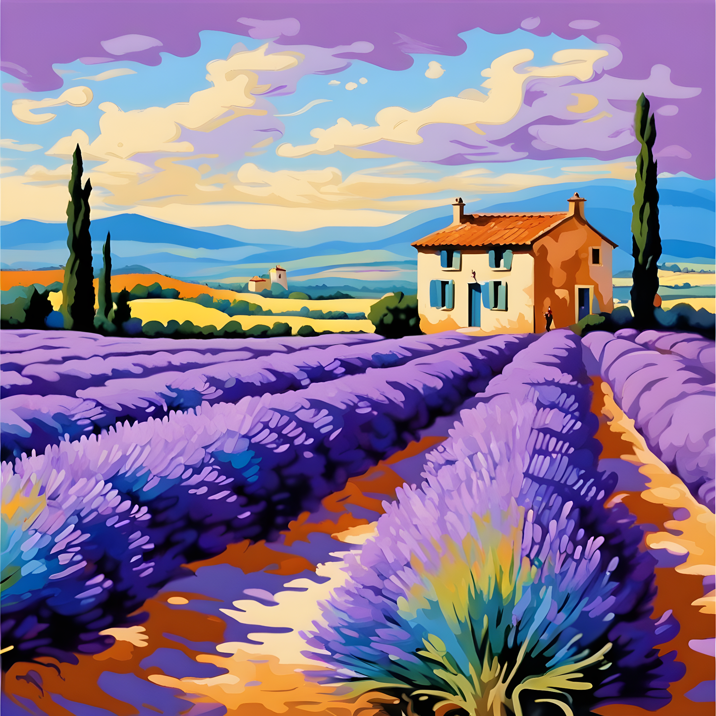 Lavender Flower Blooming Fields Horizon, Provence (2) - Van-Go Paint-By-Number Kit