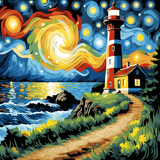 Light House Trail (5) - in Starry Night - Van-Go Paint-By-Number Kit