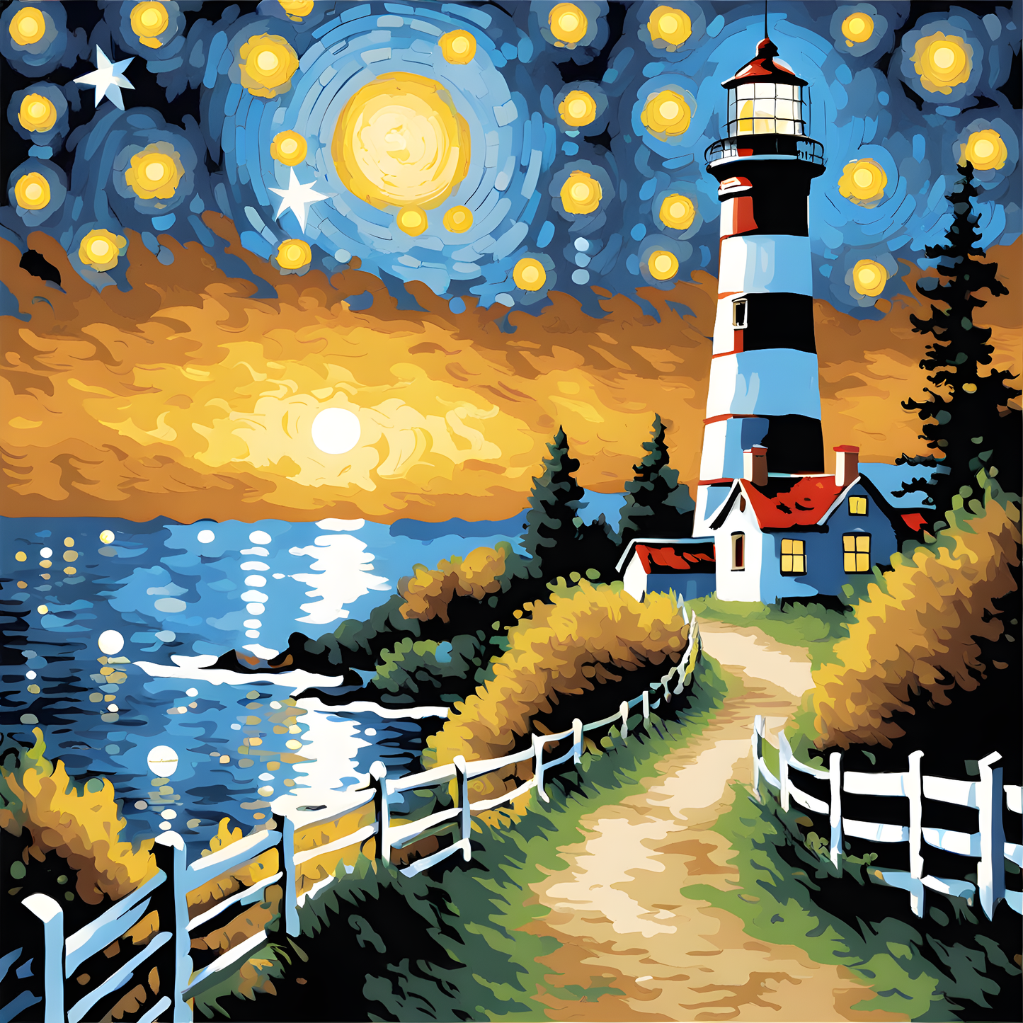 Light House Trail (4) - in Starry Night - Van-Go Paint-By-Number Kit