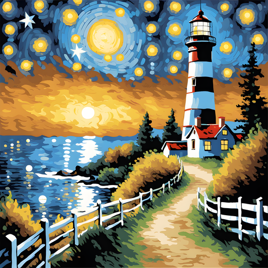 Light House Trail (4) - in Starry Night - Van-Go Paint-By-Number Kit