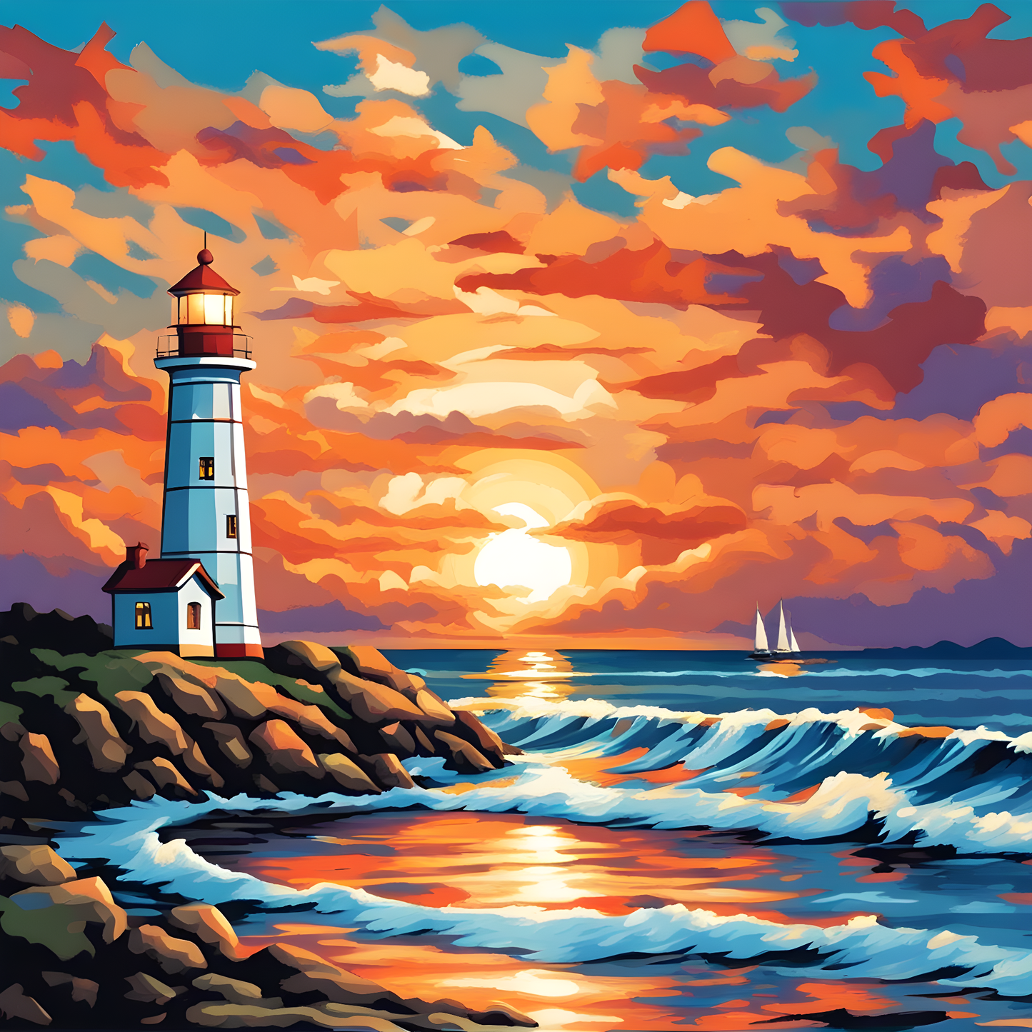 Lighthouse at Sunset (3) - Van-Go Paint-By-Number Kit