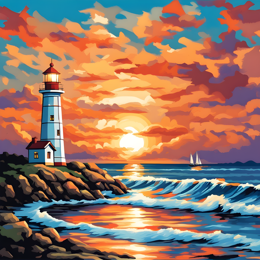 Lighthouse at Sunset (3) - Van-Go Paint-By-Number Kit