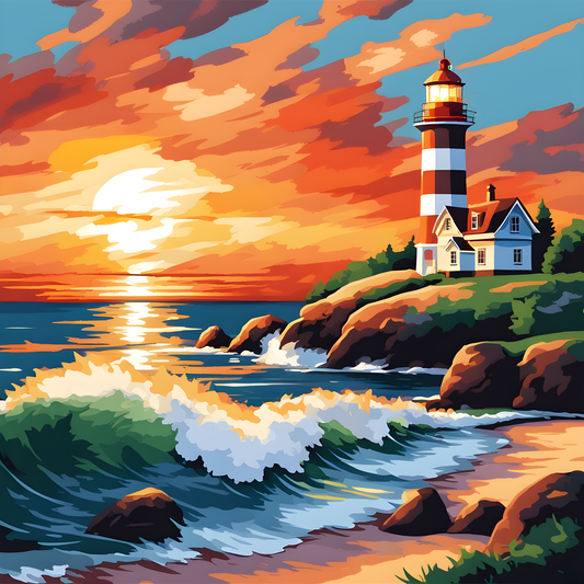 Lighthouse at Sunset (2) - Van-Go Paint-By-Number Kit