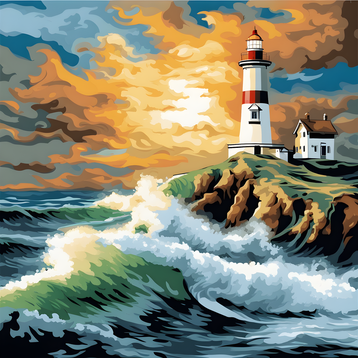 Lighthouse in a Wavy Sea (2) - Van-Go Paint-By-Number Kit
