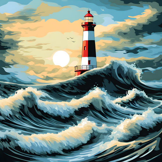 Lighthouse in a Wavy Sea (3) - Van-Go Paint-By-Number Kit