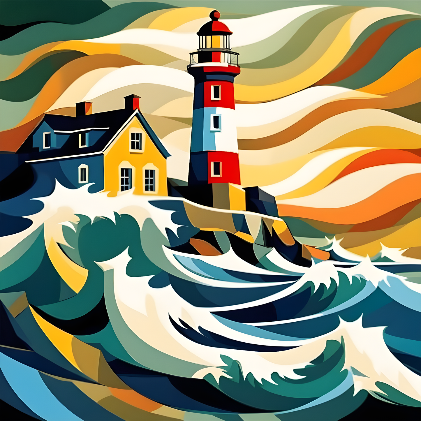 Lighthouse in a Wavy Sea (1) - Van-Go Paint-By-Number Kit