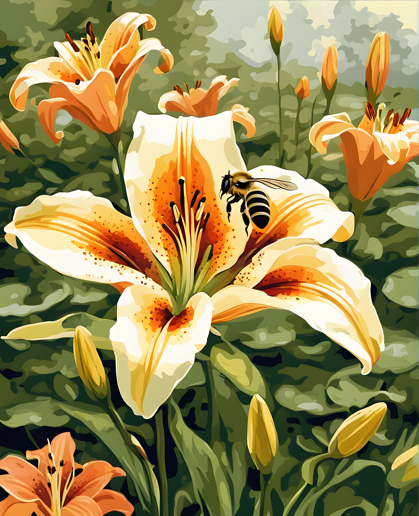 Lilies and a Bee - Van-Go Paint-By-Number Kit
