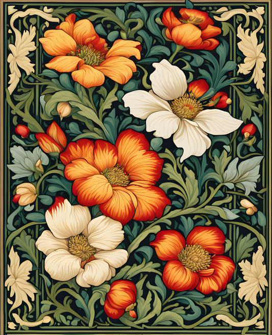 William Morris Style Collection PD (126) - Little Flower Carpet Fabric Pattern - Van-Go Paint-By-Number Kit